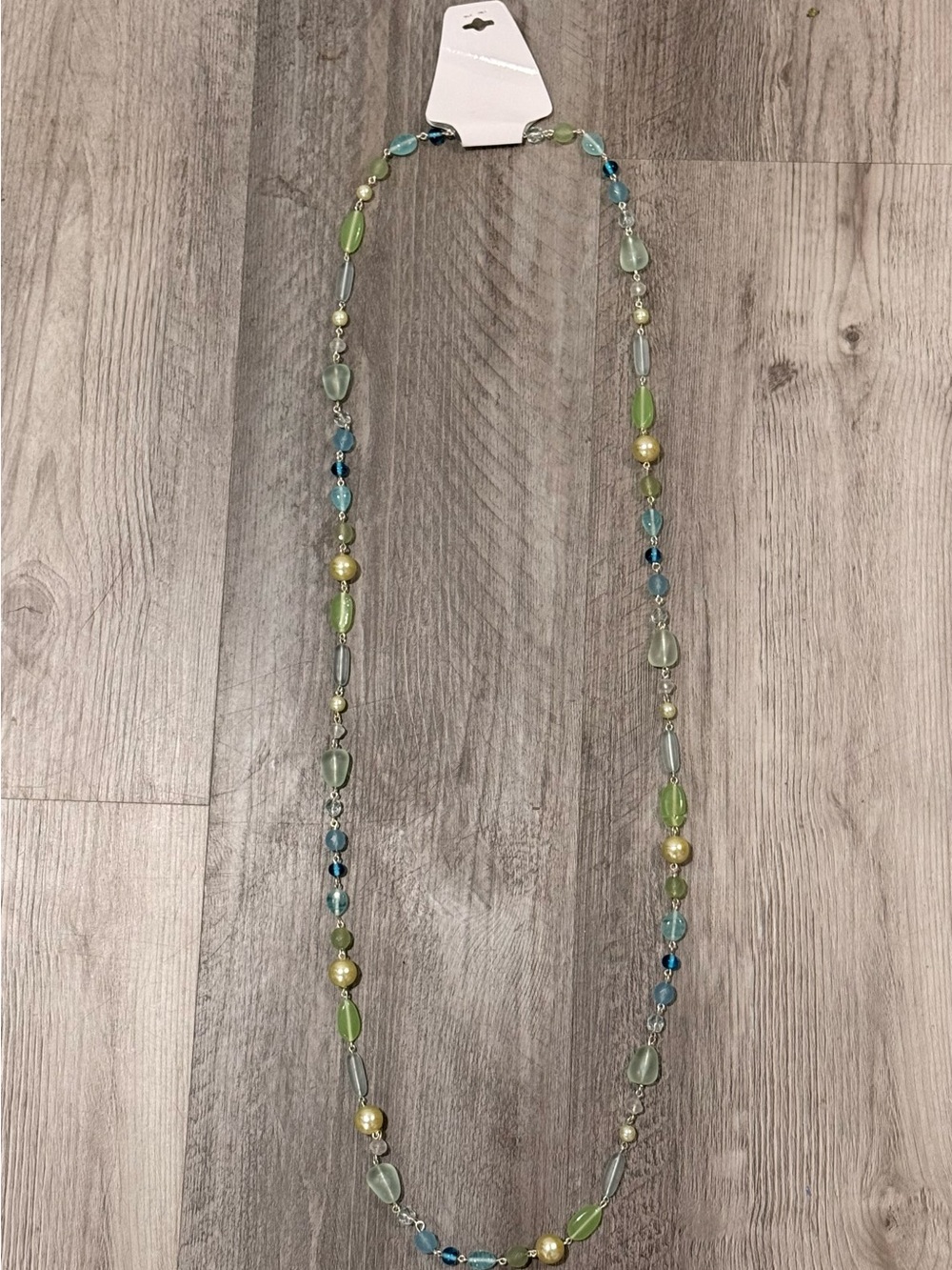 Beaded Long Necklace in Green & Blue